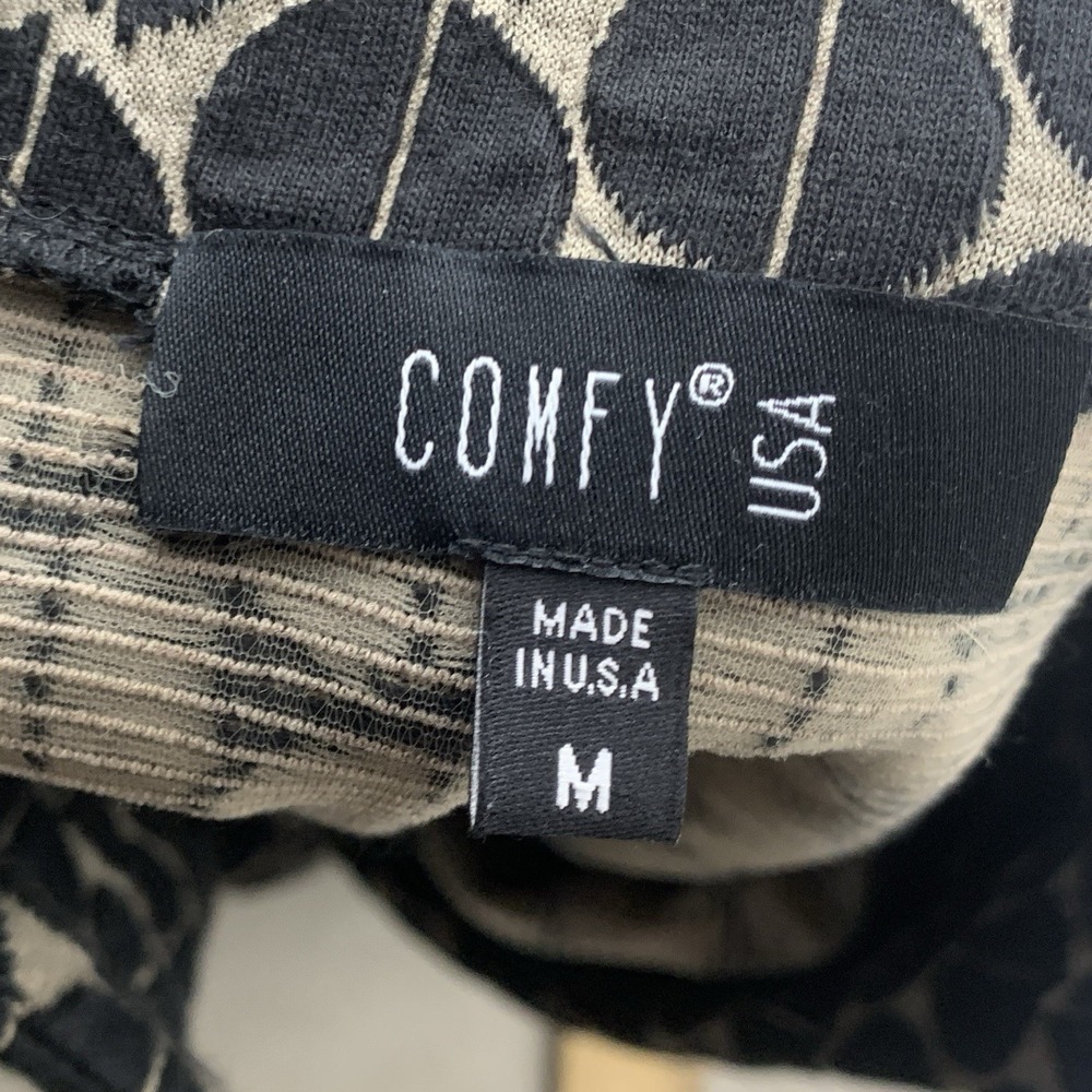 COMFY USA Women Size Medium Jacket‎ 1 Button Top Black Brown Print 3/4 Sleeve - Picture 6 of 7